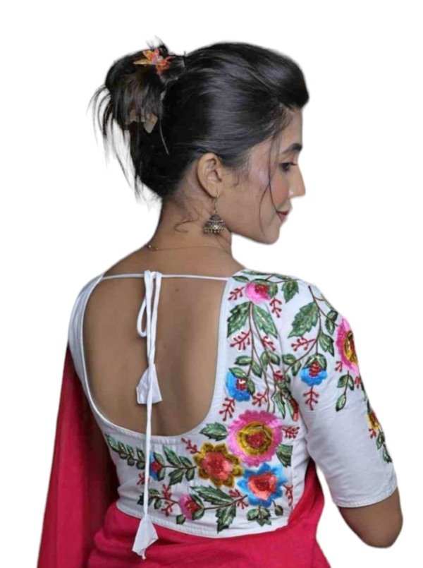 Sequin Embroidery Pure Cotton Gloss Hata Sleeve Saree Blouse