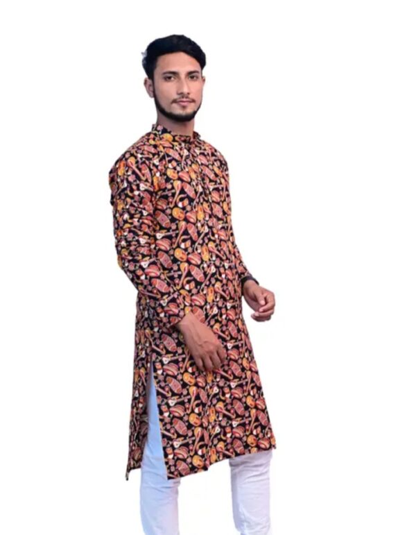 Men black & Cream-Coloured Ethnic Motifs Printed Pure Cotton Kurta - Image 3