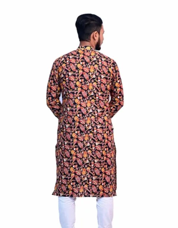 Men black & Cream-Coloured Ethnic Motifs Printed Pure Cotton Kurta - Image 2