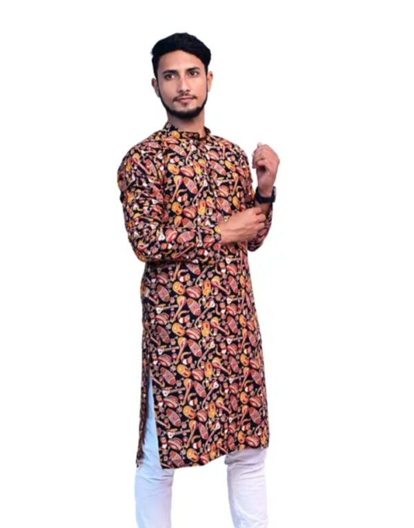 Men black & Cream-Coloured Ethnic Motifs Printed Pure Cotton Kurta