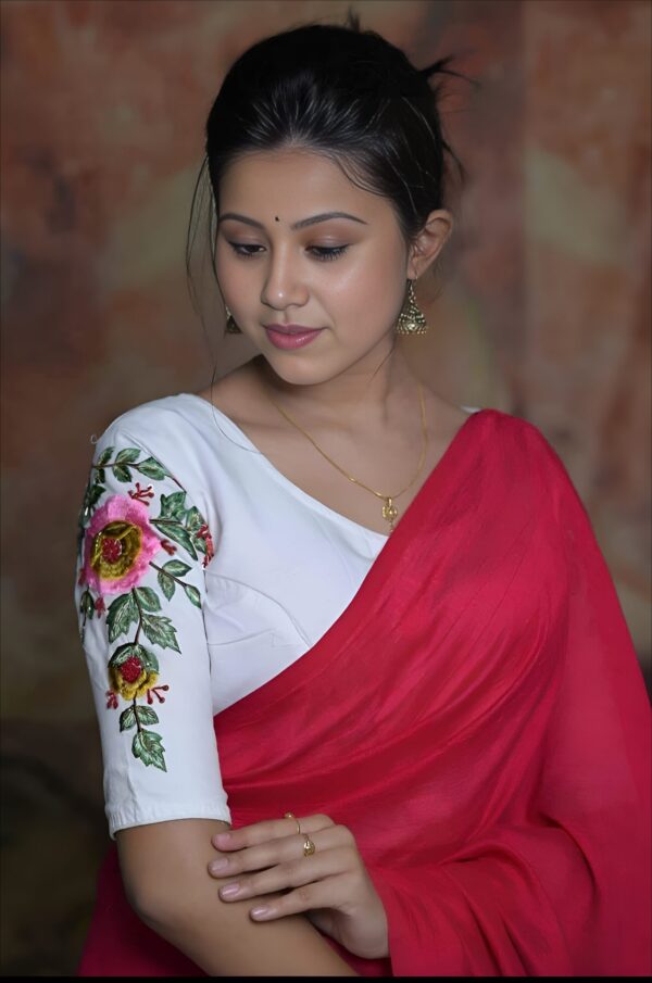 Sequin Embroidery Pure Cotton Gloss Hata Sleeve Saree Blouse - Image 3