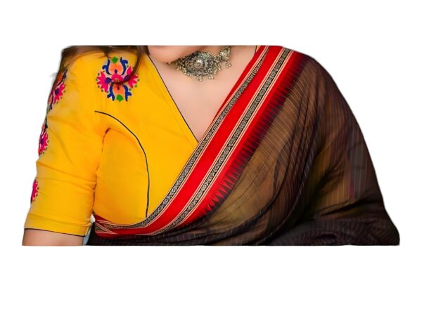 Women Embroidered cotton Readymade  Saree Blouse - Image 2