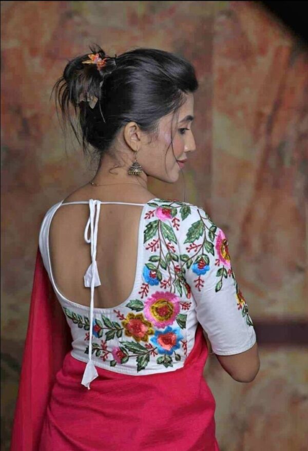 Sequin Embroidery Pure Cotton Gloss Hata Sleeve Saree Blouse - Image 2