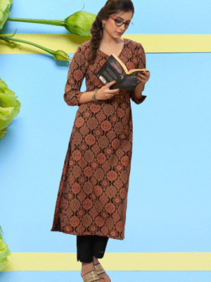 beautifully crafted Ajrak printed women's kurti,