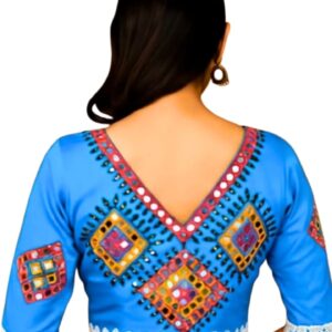 blue Color Mirror Design Silk Blouse