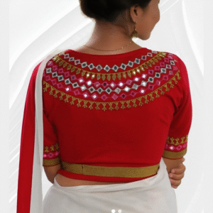 Red Color Mirror Design Cotton  Blouse